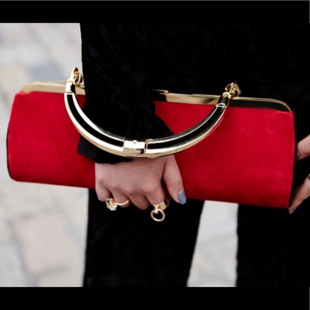 BALMAIN & H&M Red Suede Clutch Bag -one-of-a-kind!